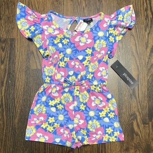 Girls Floral Romper Pink and Blue Size 5